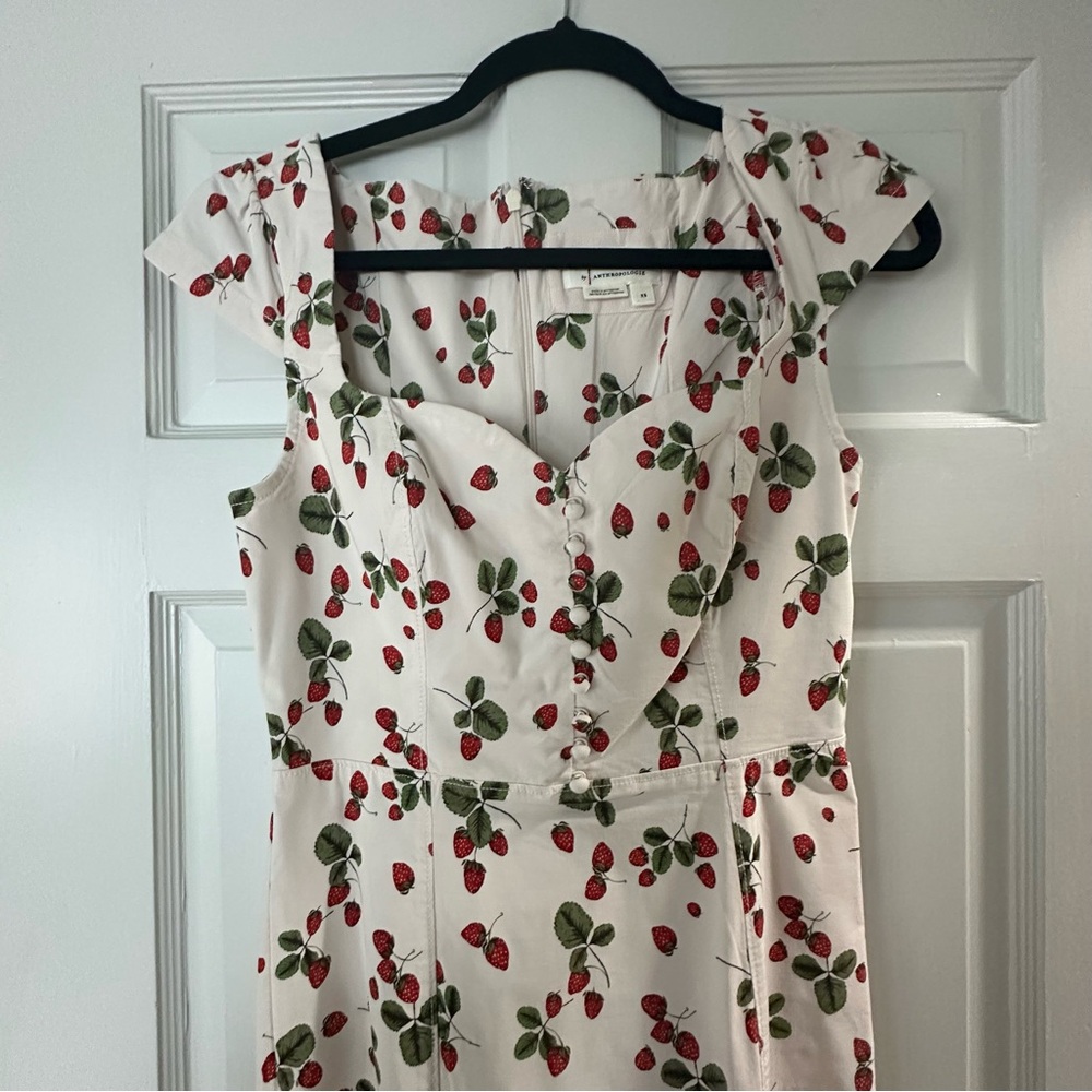 Anthropologie Maeve White Dress with Strawberry Pattern